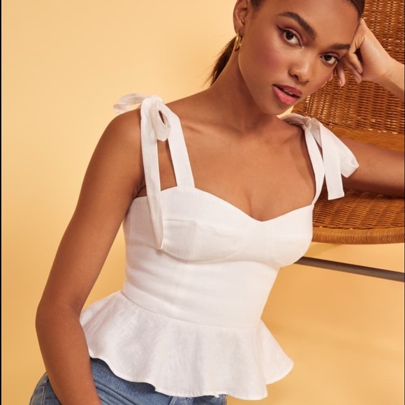 Reformation Tops - Reformation🔴Kassi White Linen Tie Ruffled Top 12